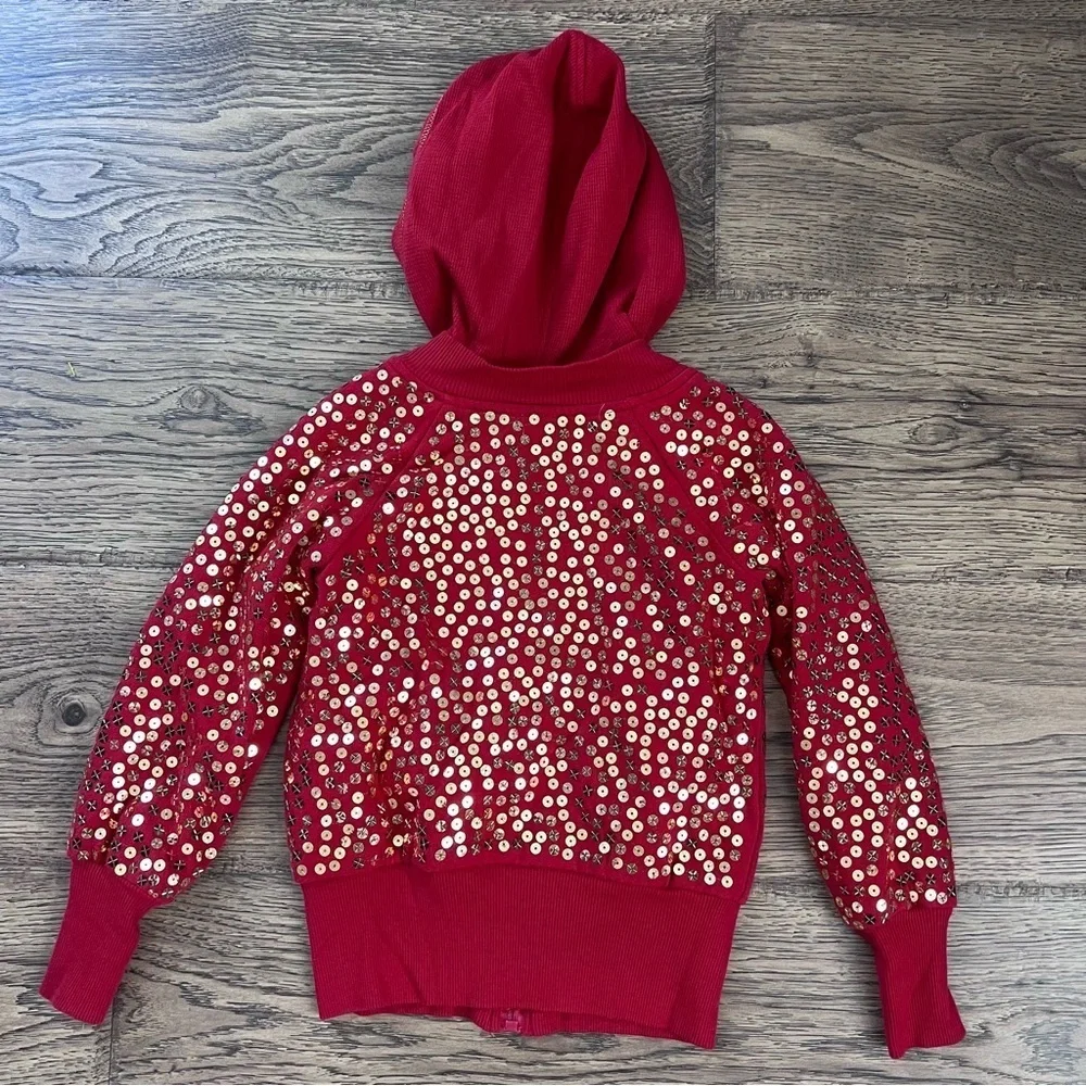 Y2K Mary Kate And Ashley Girls’ Red Zip Front Hoodie With Gold Sequins 4-5 NWOT